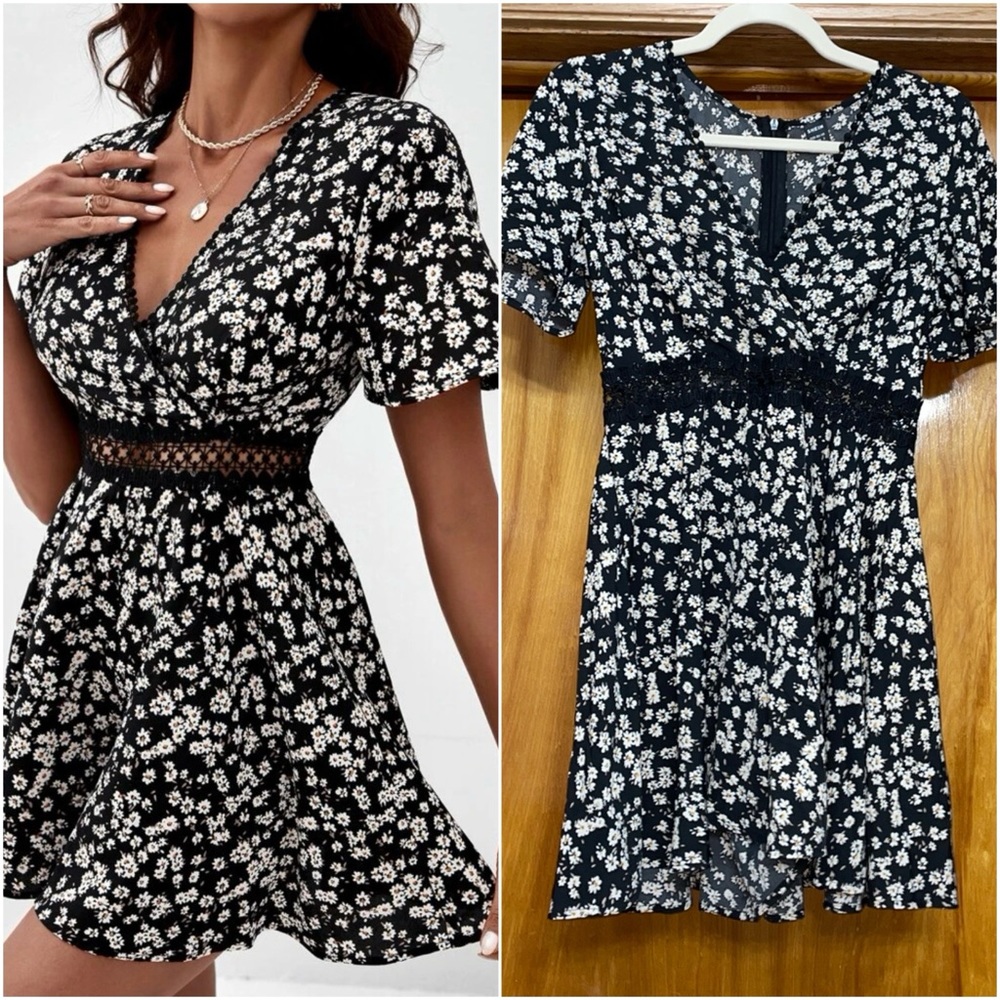 Daisy Floral Print Black Romper 🌼